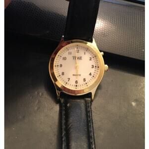 Unisex Gold Tone Time Magazine Watch, Black Band